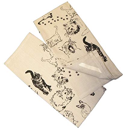 Krazy Kats Cats Kitchen Towels, Set of 2 Natural