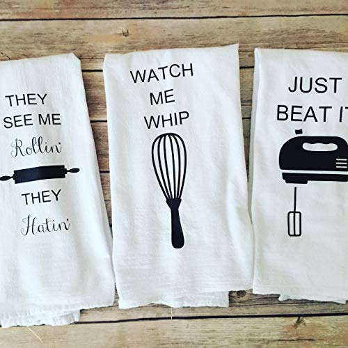 Custom Song Lyric Tea Towels - Kitchen Towels Set of 3, Foodie Gift, Watch me whip, Just Beat it , They see me rolling