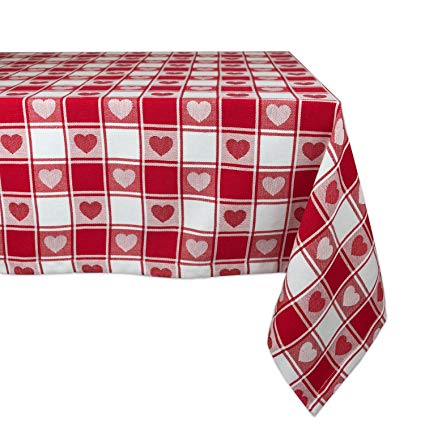 DII Valentine's Day Red & White Checkered Hearts 100% Cotton Tablecloth (52 x 52/Seats 4 People) Machine Washable - Beautiful Gift for Valentine's Day, Mother's Day, Housewarming