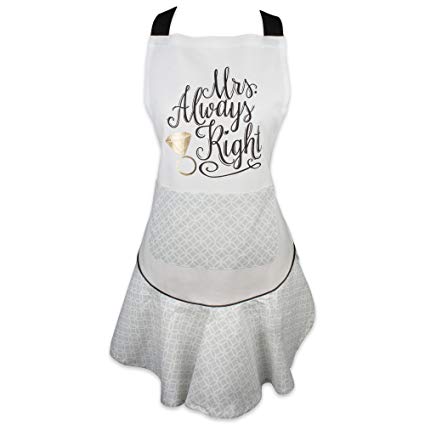 DII Cotton Mrs. Always Right Women Ruffle Apron with Pocket and Extra Long Ties Perfect for Holiday, Housewarming and Wedding Gift, 29.5 x 26, Apron-Mrs. Always Right