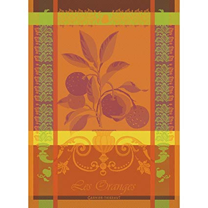 Garnier Thiebaut, Oranges Sanguine French Woven Kitchen / Tea Towel, 100 Percent Cotton