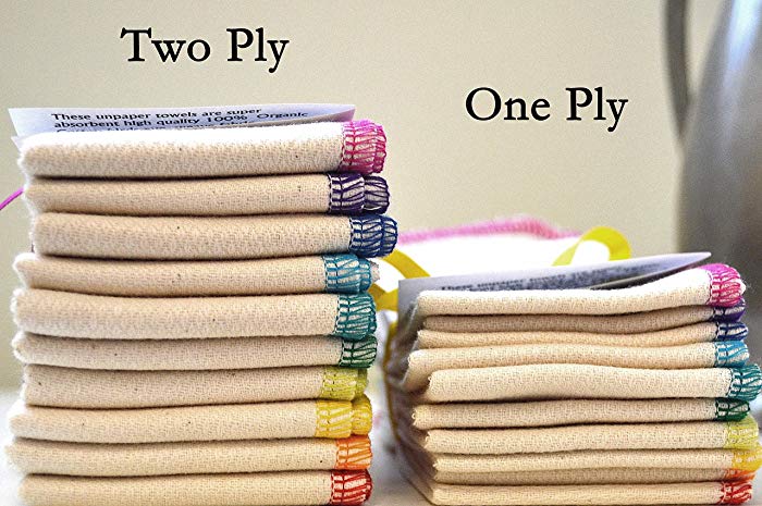 Large Paperless Towels Made from Organic, White, or Unbleached - 14x14 inches 2PLY-Set of 10 With YOUR CHOICE of colored edges