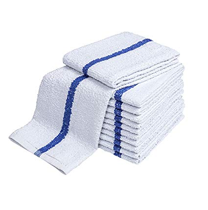 Atlas 24-Pack BLUE STRIPE Bar Mops 16x19 Full Terry Towels White 100% Cotton 28Oz Eco-Friendly