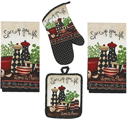 4 Piece Spice Up Your Life Kitchen Set - 2 Terry Towels, Oven Mitt, Potholder