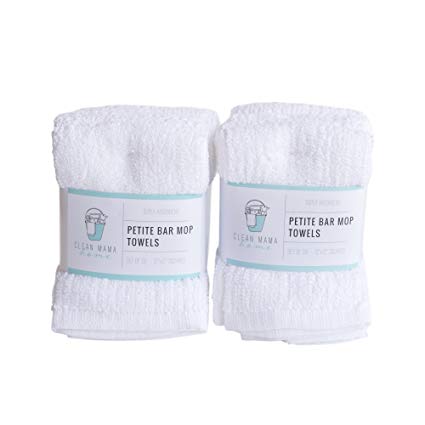 CLEAN MAMA Petite Bar Mop Cleaning Towels, White, Set of 6, 2 sets, 100% Cotton Kitchen Utility Towels